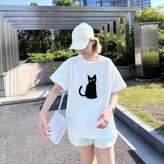 Black Cat Loose Short-sleeved T-shirt